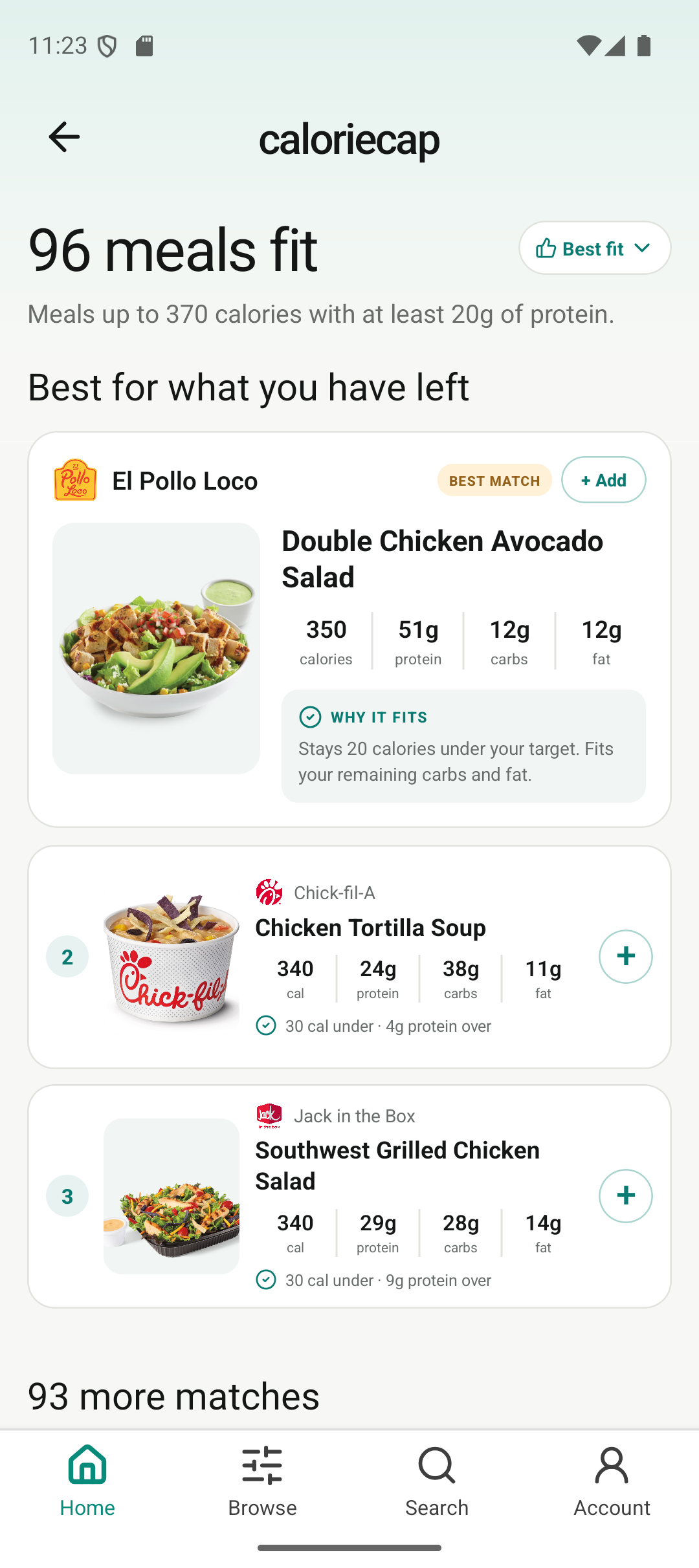 CalorieCap app showing meal results